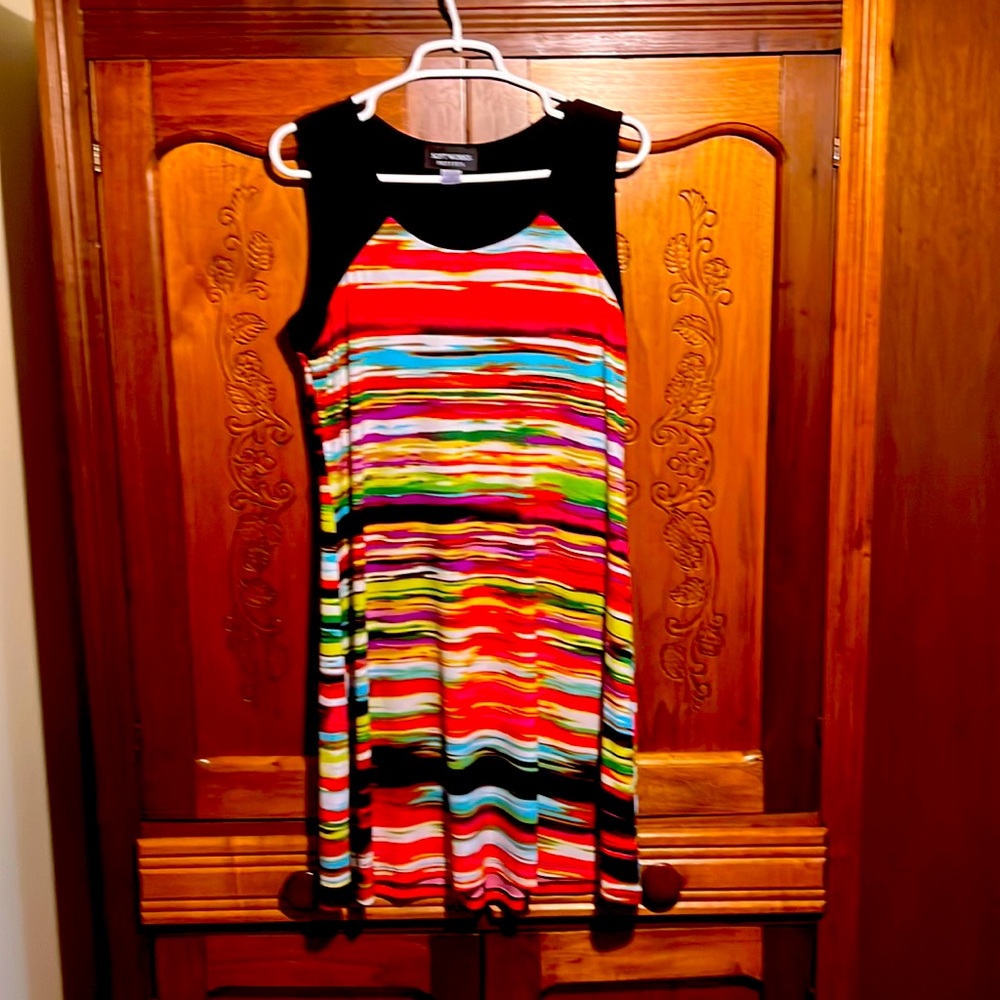 Soft Works petite striped dress with black neck trim front and back